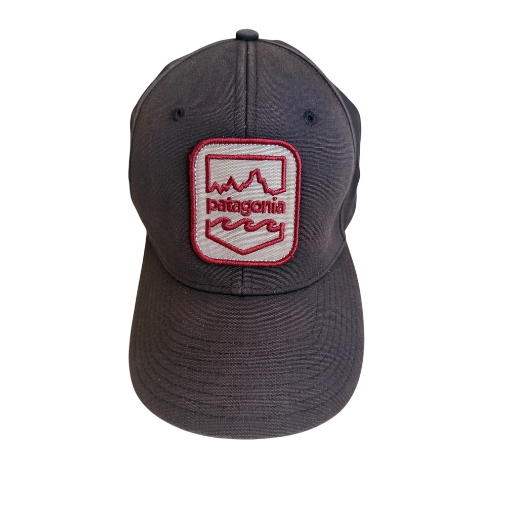 Patagonia Mens Brown Canvas Snapback Hat Mountain Wave Patch Baseball Cap